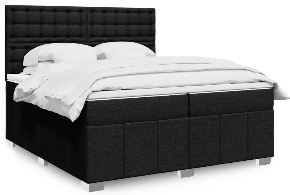 vidaXL Pat box spring cu saltea, negru, 200x200 cm, textil