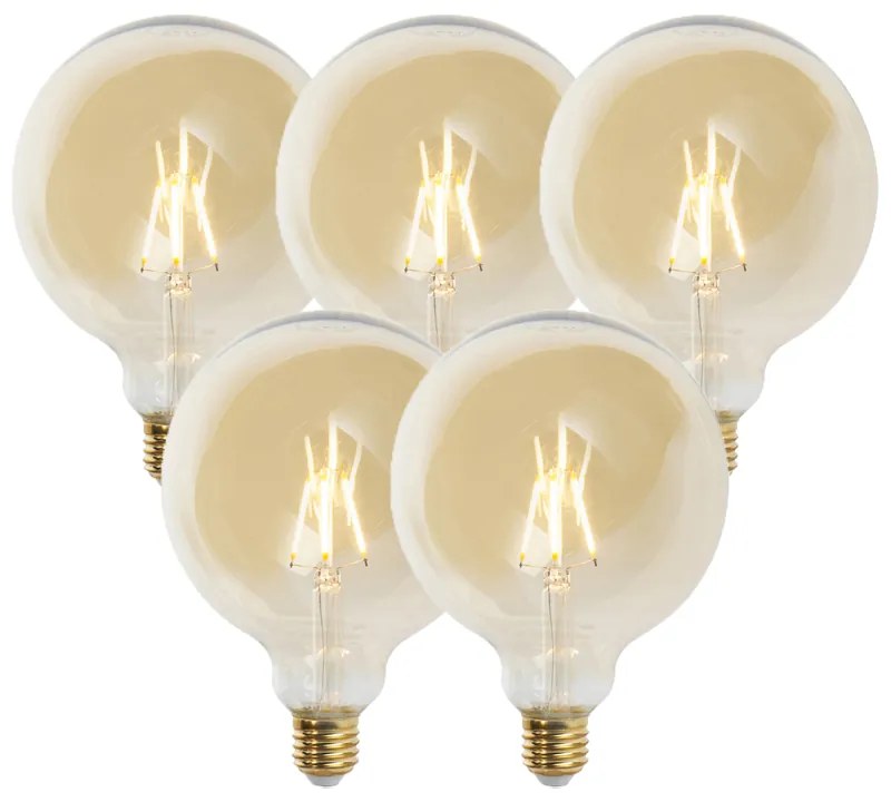 Set de 5 becuri LED reglabile E27 G125 auriu 5W 450lm 2200K