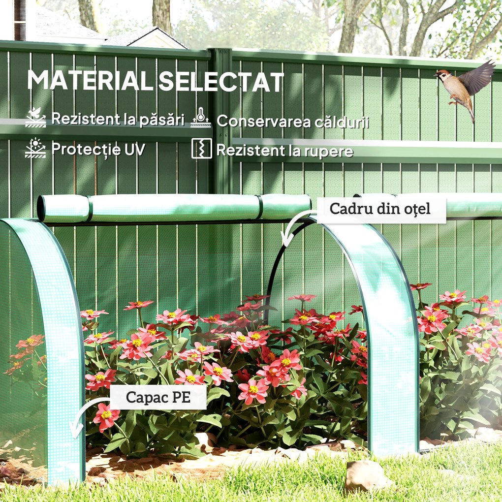 Outsunny Mini seră tunel cu acoperire PE, cadru din oțel și uși cu fermoar, Verde | Aosom Romania