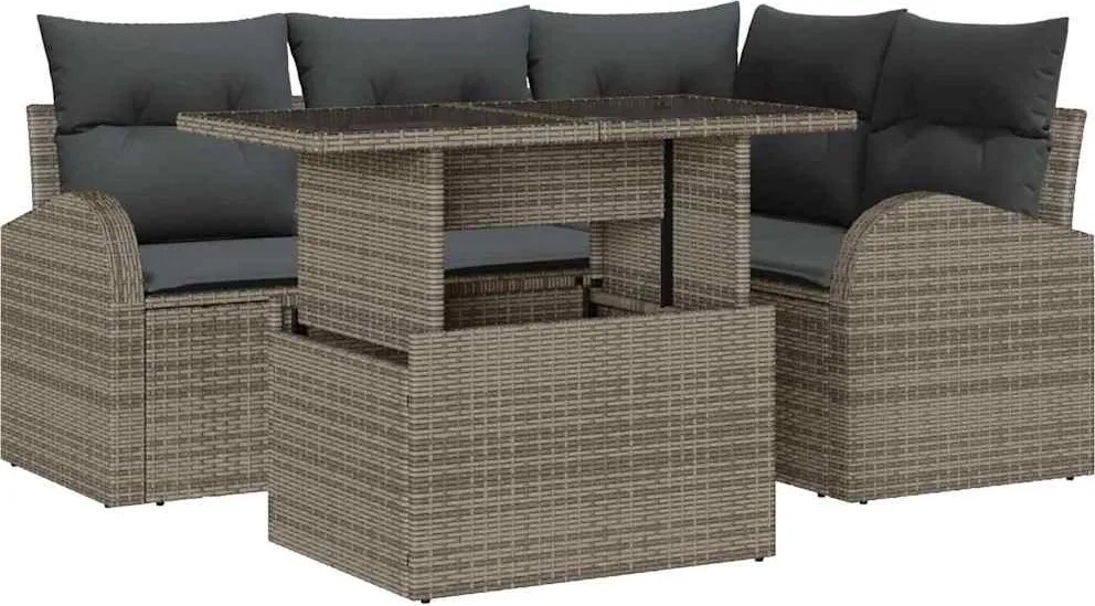 vidaXL Set de canapele pentru grădină cu pernă 5 pcs Gri Rattan poli