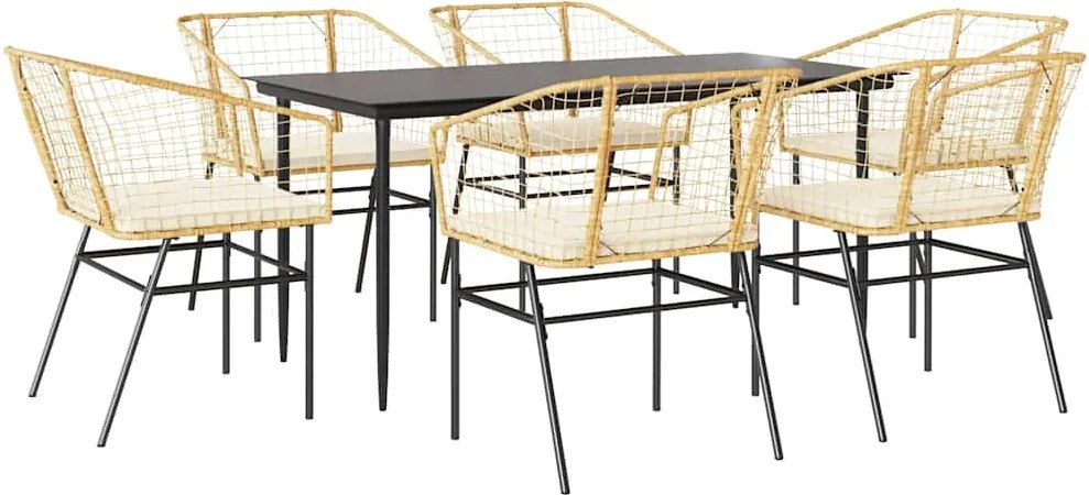 vidaXL Set de sufragerie de grădină de 7 piese sticlă poliratan maro