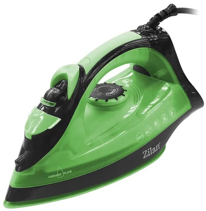 Fier de calcat talpa ceramica ZILAN ZLN-2189, Verde, Putere 2200W, calcare cu aburi si uscata, functie autocuratare