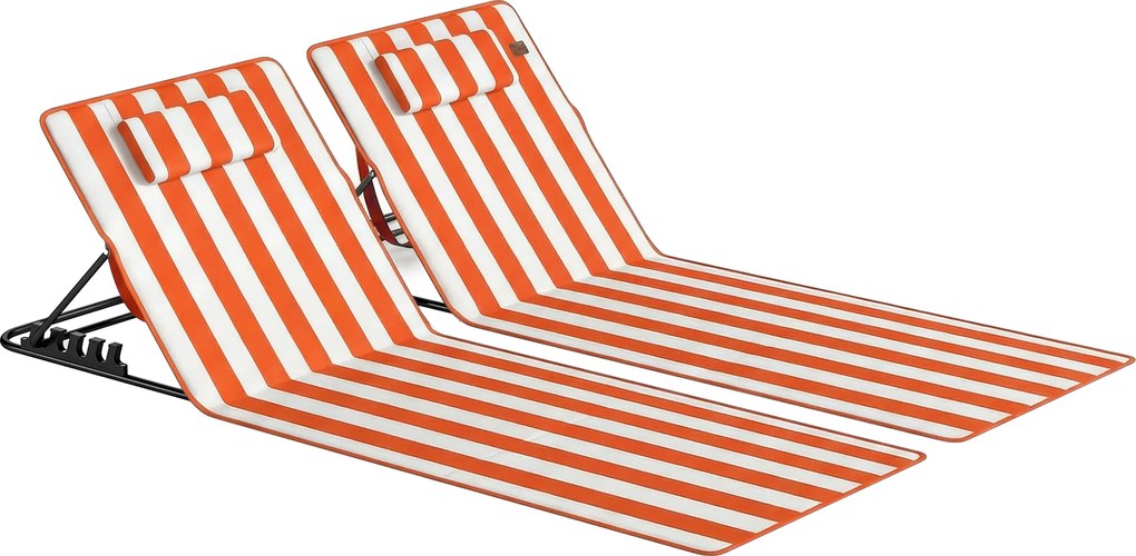Outsunny Set 2 Șezlonguri Pliabile Portabile pentru Plajă, Spătar Reglabil, Portocaliu. | Aosom Romania