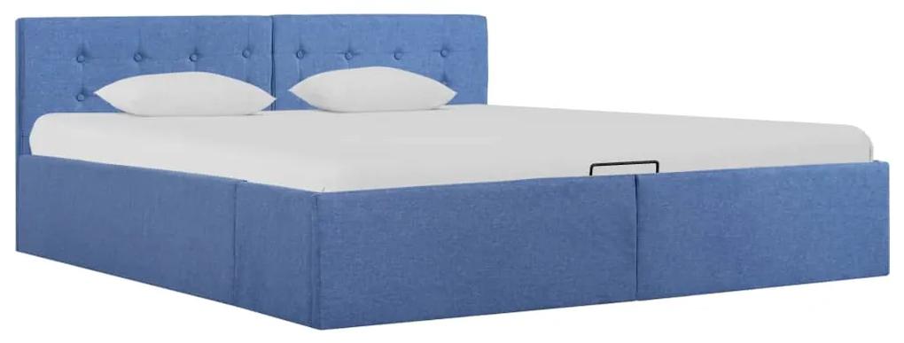 285586 vidaXL Cadru de pat hidraulic cu ladă, albastru, 160 x 200 cm, textil