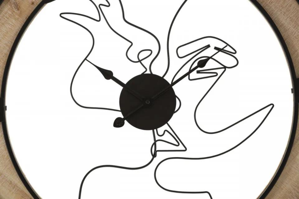 Ceas decorativ negru/natural din metal si MDF, ∅ 60 cm, Couple Mauro Ferretti