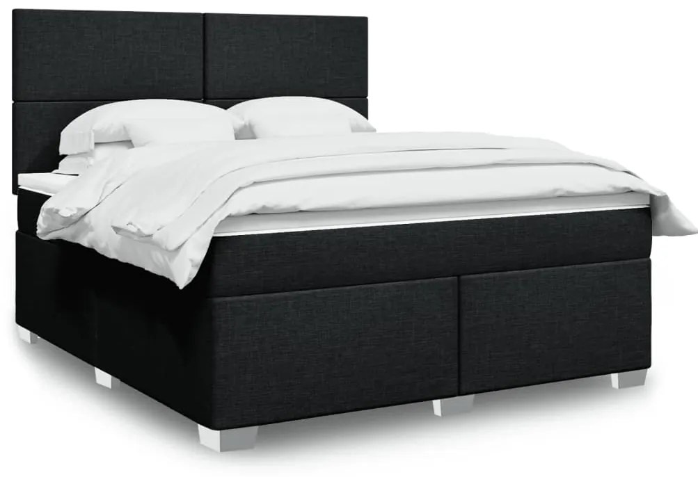 vidaXL Pat box spring cu saltea, negru, 180x200 cm, catifea