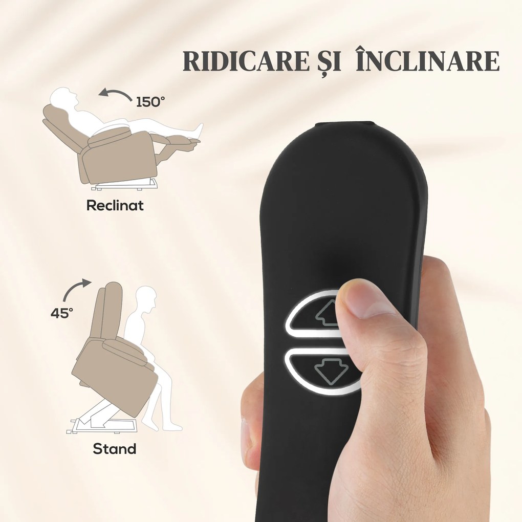 HOMCOM Fotoliu de Ridicare și Înclinare cu 2 Buzunare și Telecomandă, Bej | Aosom Romania