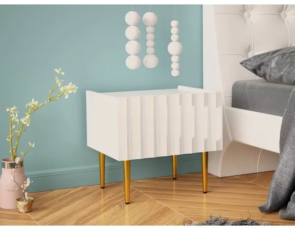 Noptieră ARCOS 46x50 cm alb/auriu