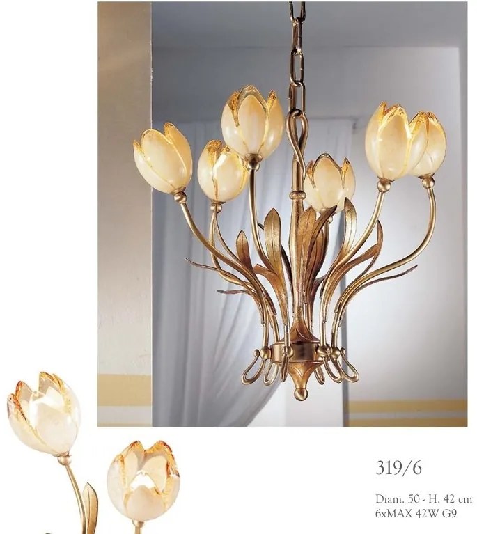 Candelabru 6 brate LUX realizat manual Tulipani