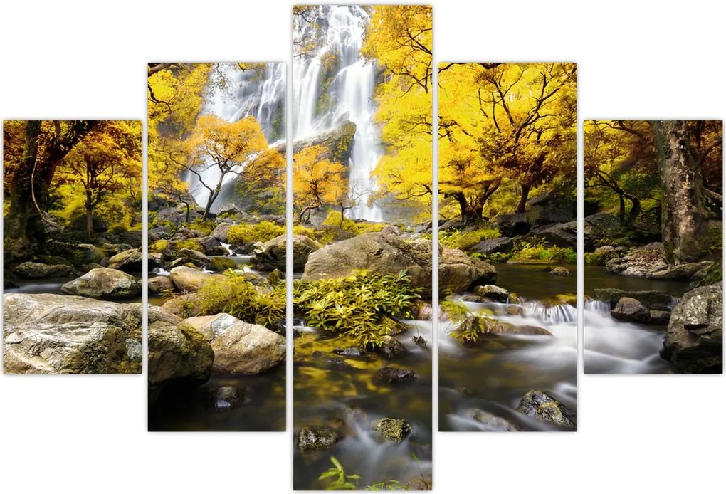 Tablou - Cascade în peisaj de toamnă, galben (150x105 cm)