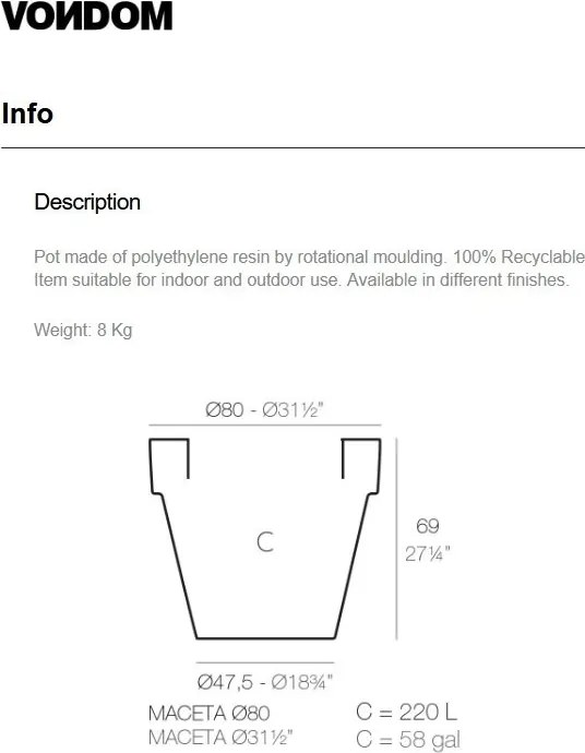 Ghiveci plante design decorativ exterior/interior MACETA PLANTER 80×69cm