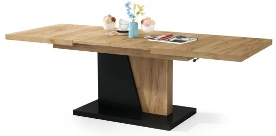 Masă extensibilă pentru living/dining cu blat cu ridicare NINO, stejar craft/negru