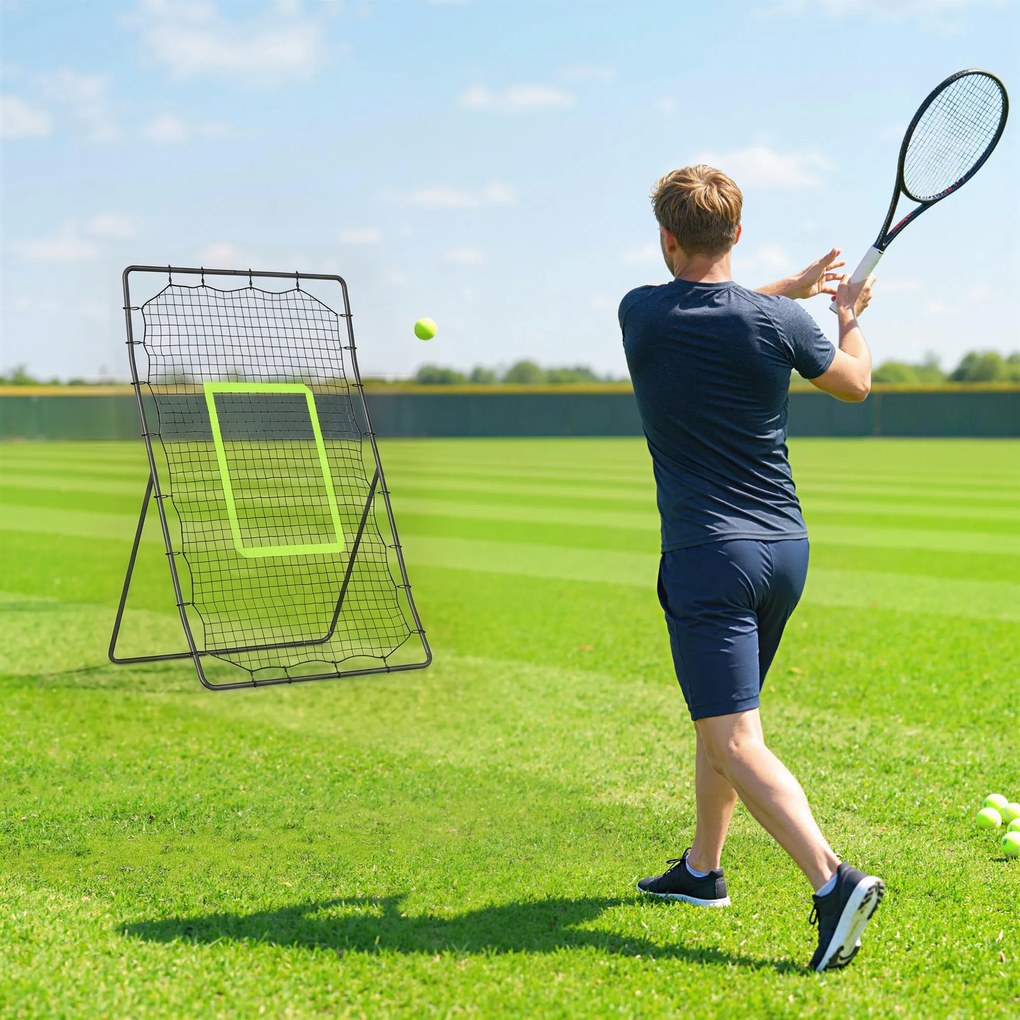 HOMCOM Plasă Rebounder Pliabilă pentru Fotbal și Baseball cu 21 de Corzi și Zonă de Precizie, 123x90x174 cm, Negru | Aosom Romania