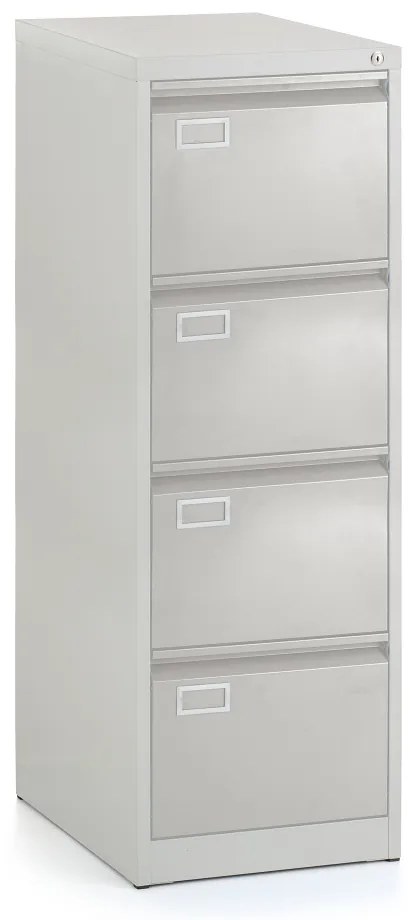 Dosar metalic A4 - 4 sertare, 45,5 x 62 x 132 cm, blocare cilindrica, gri deschis - ral 7035