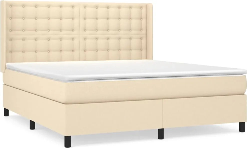 vidaXL Pat box spring cu saltea, crem, 160x200 cm, material textil