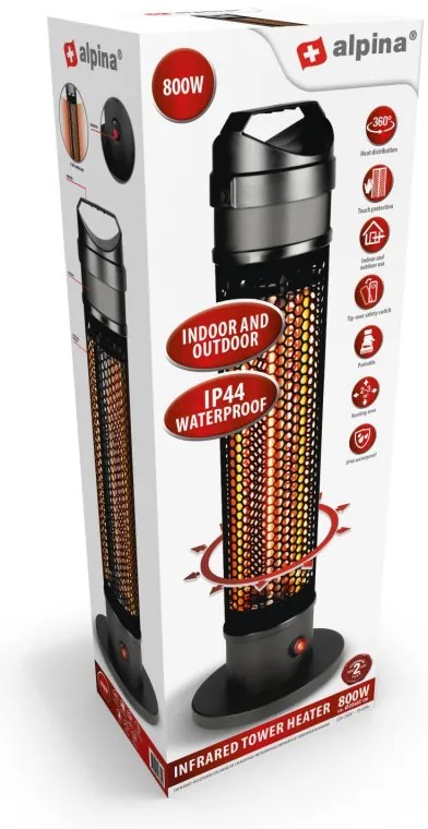 Incălzitor de carbon Alpina TBH800, 800W, Infrarosu, până la 3 m², Protectie la rasturnare, IP44, Negru