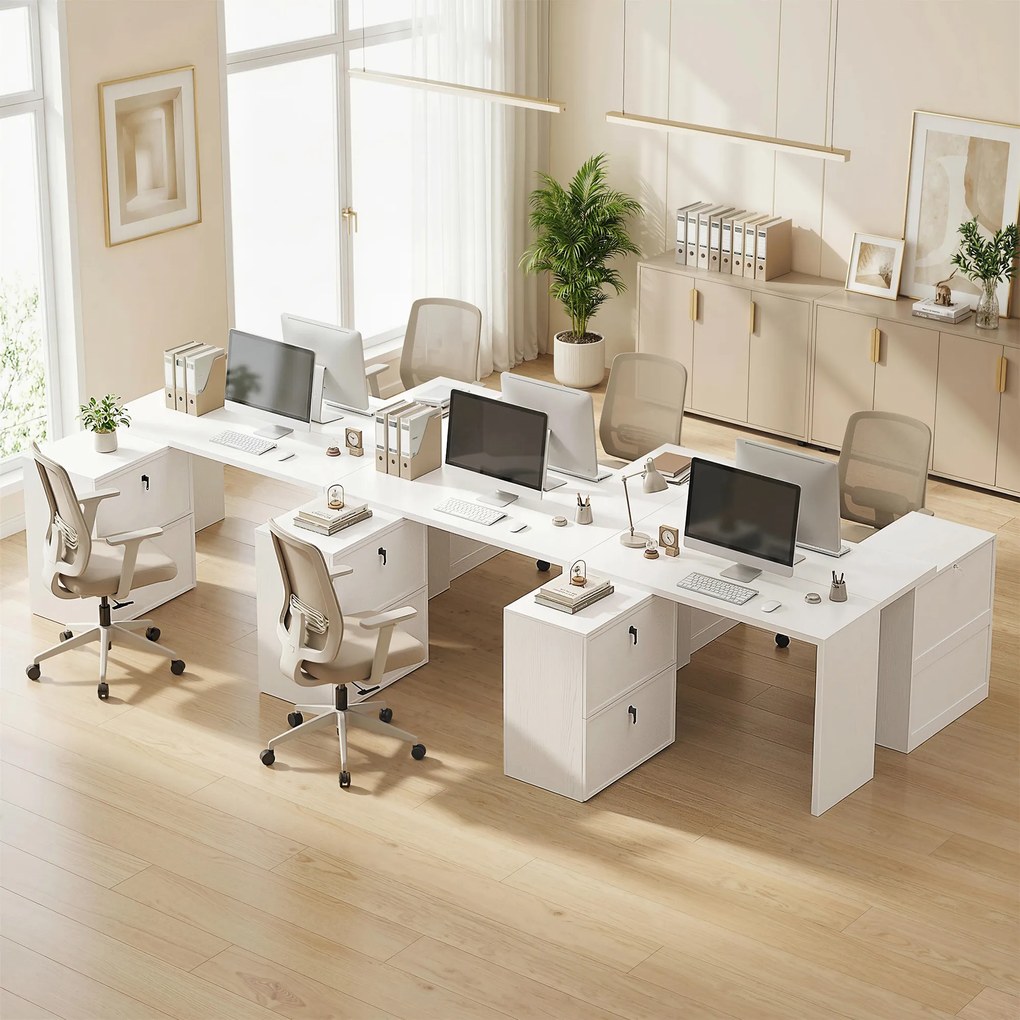 HOMCOM Birou reversibil în formă de L cu 2 sertare pentru arhivă Design modern pentru spații mici Birou alb | Aosom Romania