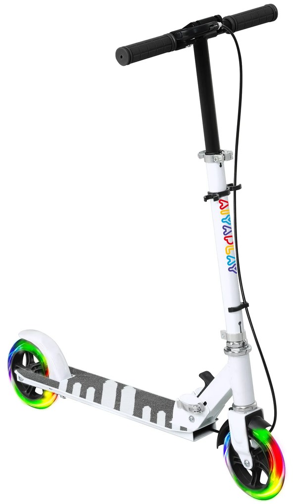 AIYAPLAY Trotinetă copii 3-8 ani, trotinetă pliabilă 2 roți cu LED, roți luminoase, 4 reglaje înălțime, alb | Aosom Romania