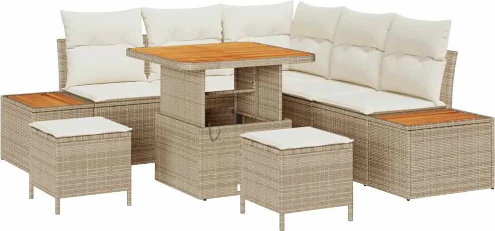 vidaXL Set de canapele pentru grădină cu pernă 8 pcs Bej Rattan poli
