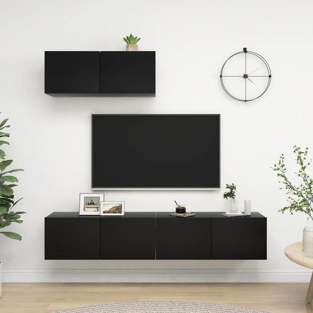 vidaXL Set dulapuri TV, 3 piese, negru, lemn prelucrat