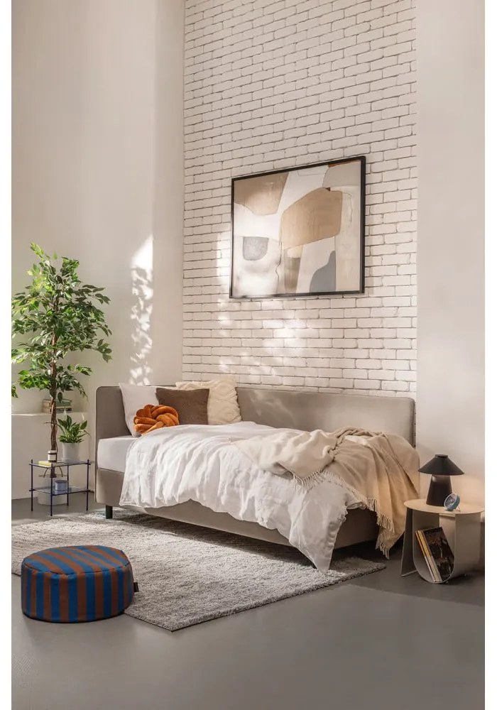 Pat taupe tapițat cu spațiu de depozitare cu saltea 90x200 cm Avela – Bonami Selection