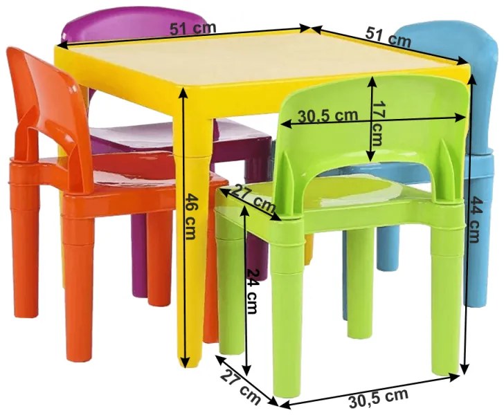 Set Masa Scaune Copii ZILBO 4+1 Multicolor