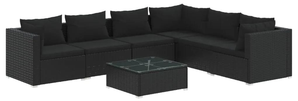 3101728 vidaXL Set mobilier de grădină cu perne, 7 piese, negru, poliratan
