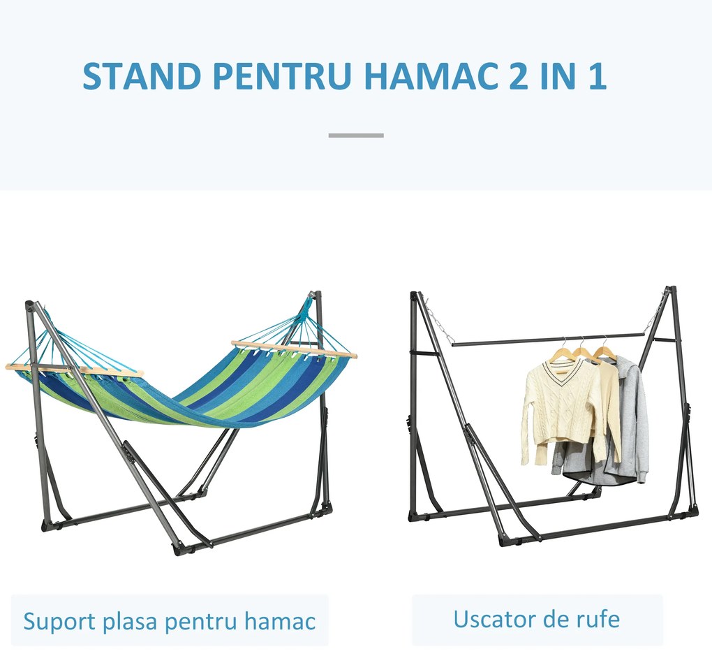 Outsunny Hamac pentru Exterior cu Arc cu Suport Curbat, Material din Bumbac Comfortabil si Cadru de Otel, Negru | Aosom Romania