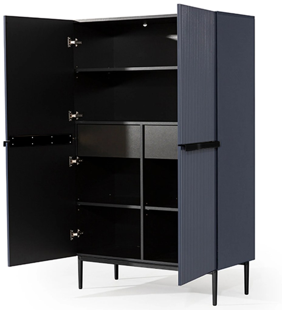 Bufet Nicole 100 cm cu mânere și picioare metalice - bleumarin / picioare negre
