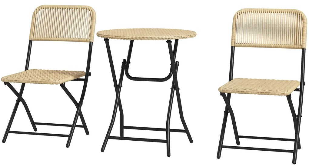 Outsunny Set Mobilier Grădină Pliabil din Ratan PE, Set Exterior cu Masă și Scaune, Cadru din Oțel, Perfect pentru Terasă, Bej | Aosom Romania