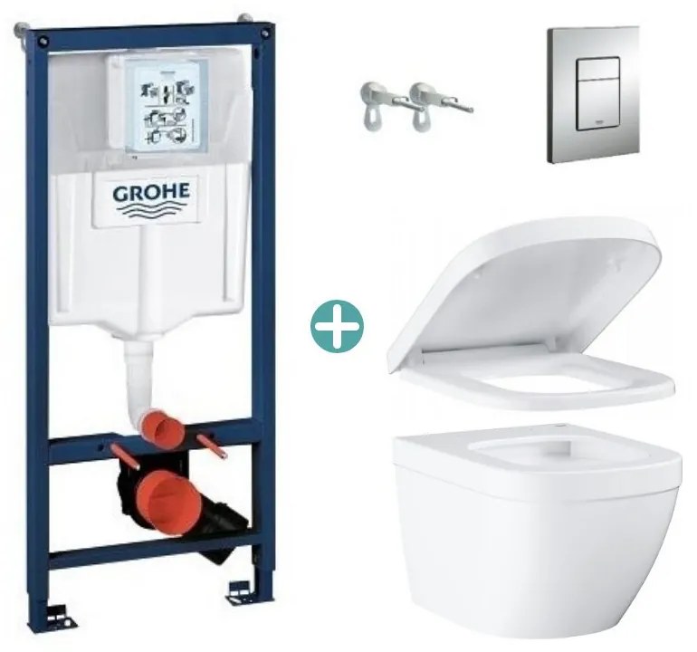 Set rezervor Grohe Rapid SL cu clapeta Skate Cosmopolitan si vas wc Grohe Euro Ceramic Triple Vortex capac soft close