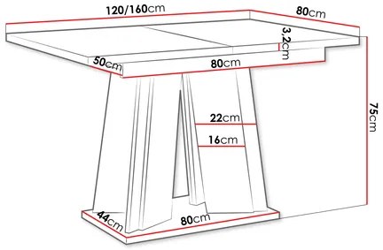 Masă sufragerie extensibilă Ledysa (lucios Alb + beton) (pentru 2-6 persoane). 1105395