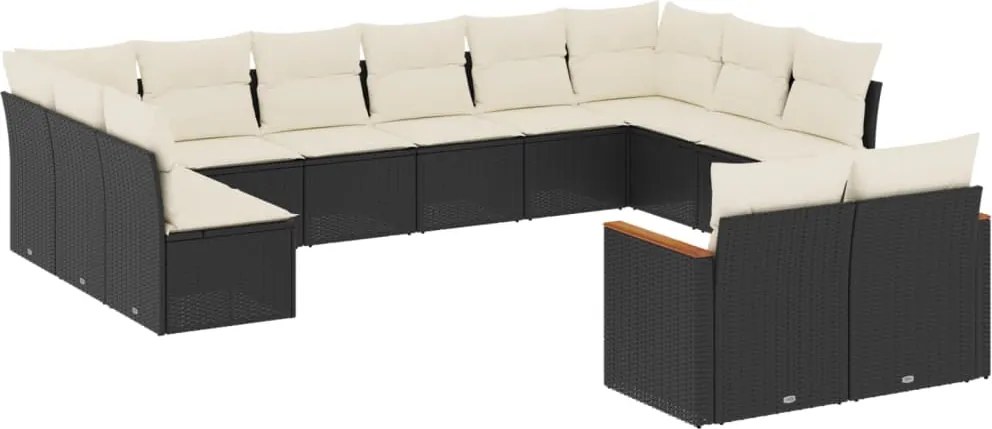 vidaXL Set canapele de grădină, 12 piese, cu perne, negru, poliratan