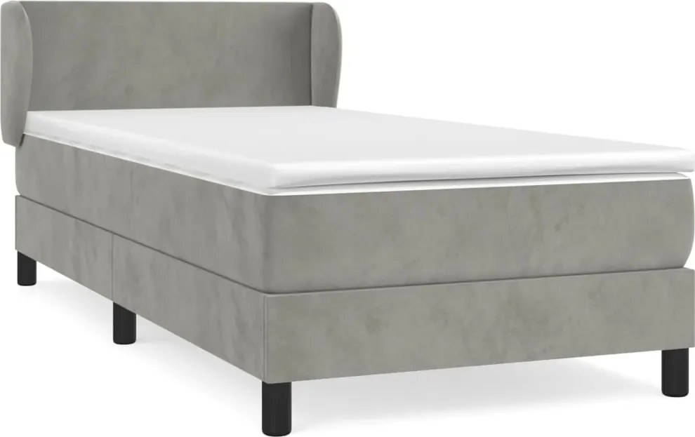 vidaXL Pat box spring cu saltea, gri deschis, 100x200 cm, catifea