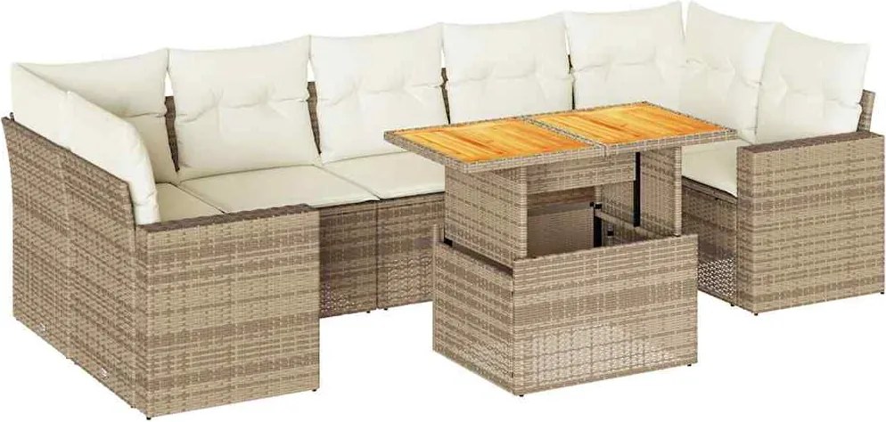 vidaXL Set canapele de grădină, 8 piese, cu perne, bej, poliratan