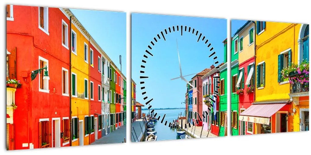 Tablou - Insula Burano, Veneția, Italia (cu ceas) (90x30 cm)