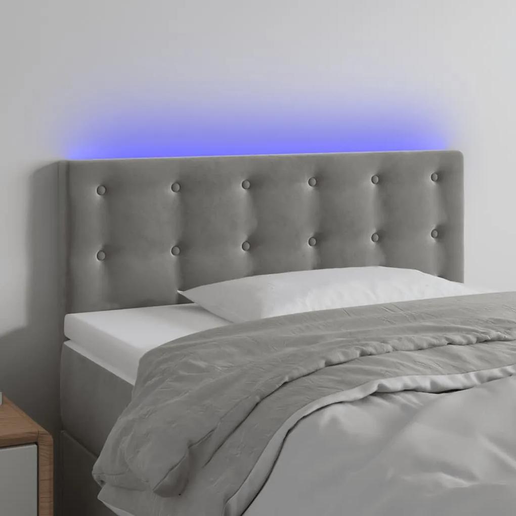 3122076 vidaXL Tăblie de pat cu LED, gri deschis, 80x5x78/88 cm, catifea
