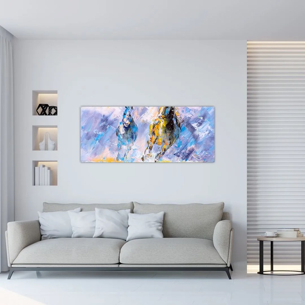 Tablou - Caii alergând, pictură în ulei (120x50 cm)