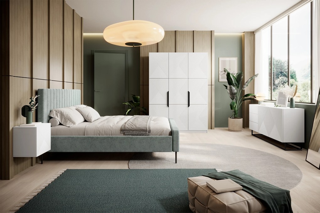 Comodă Asha 167 cm cu două uși și sertare - alb mat / cadru negru