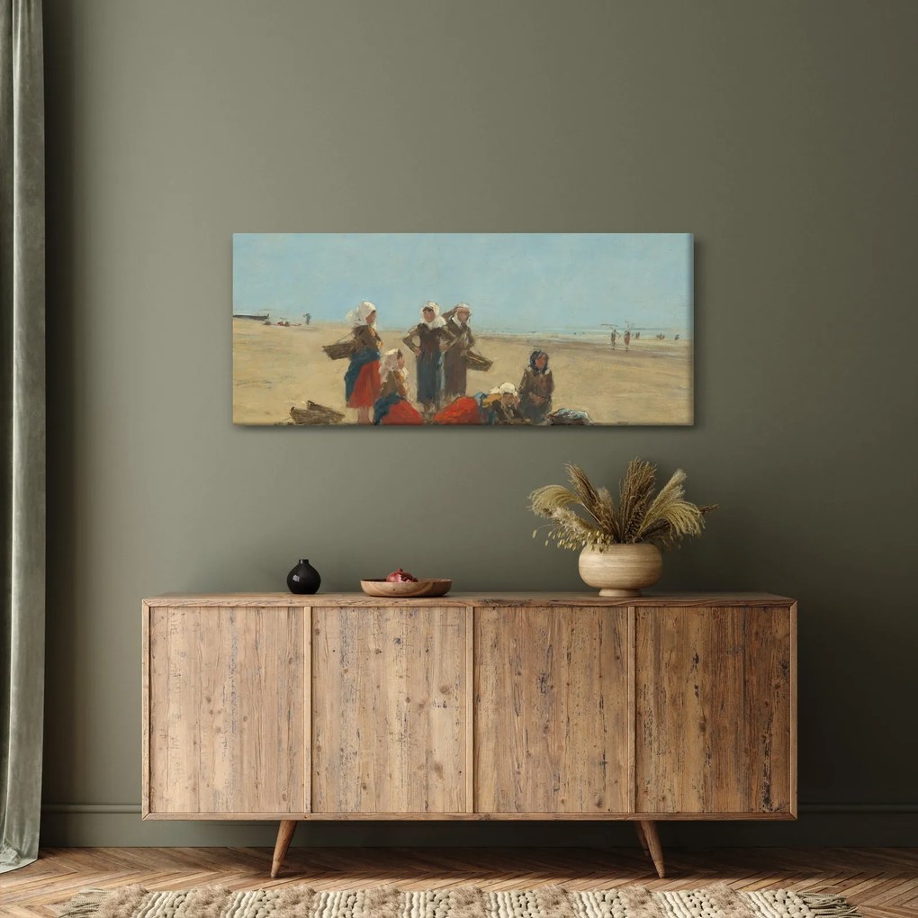 Tablou - Eugène Boudin, Women on the Beach at Berck, reproducere (120x50 cm)