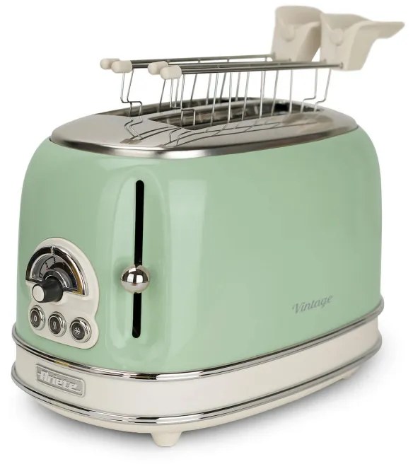 Prajitor de paine Ariete VINTAGE 0155/04, 810W, 2 felii, 3 functii, 6 trepte, Tava firimituri detasabila, Verde
