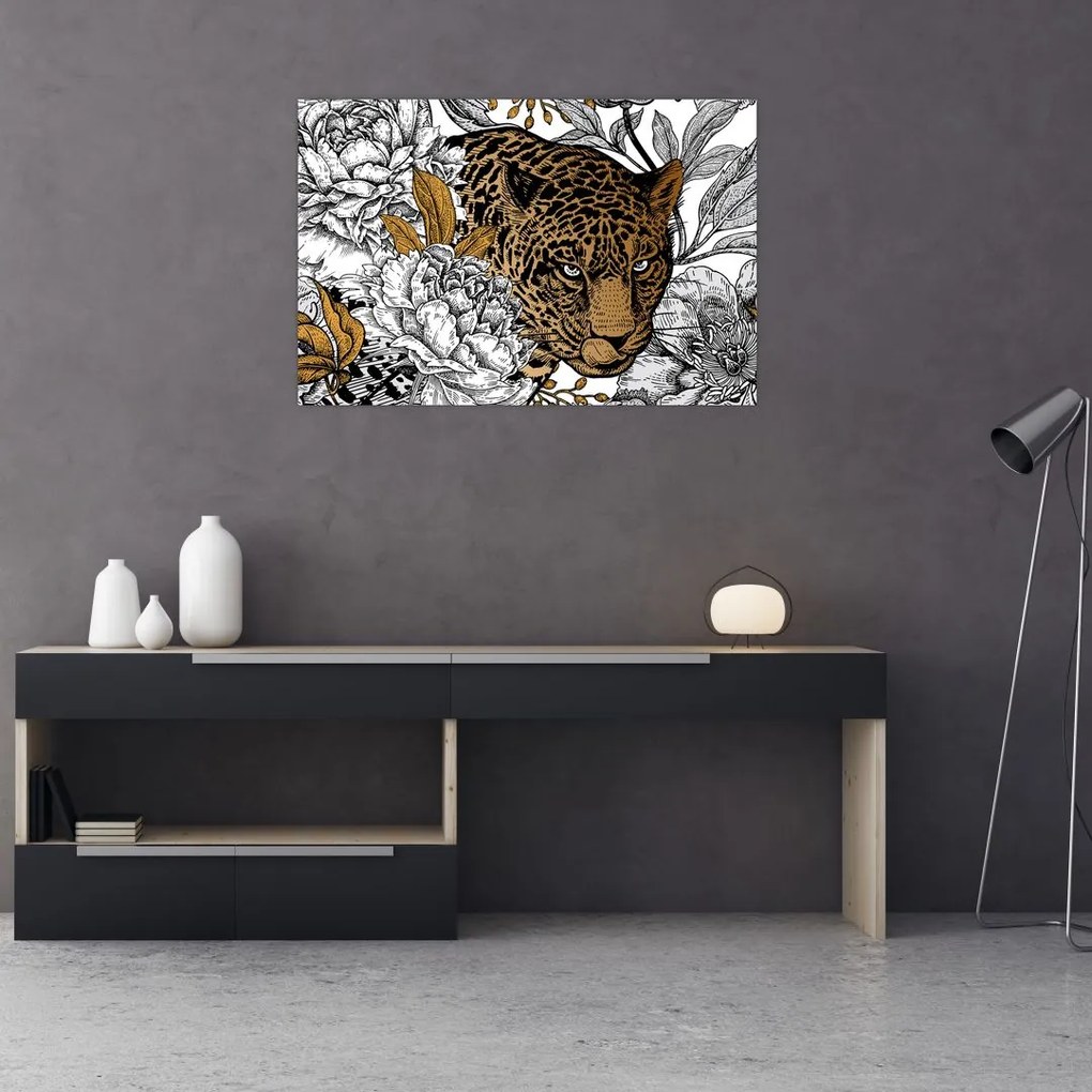 Tablou - Leopard între flori (90x60 cm)