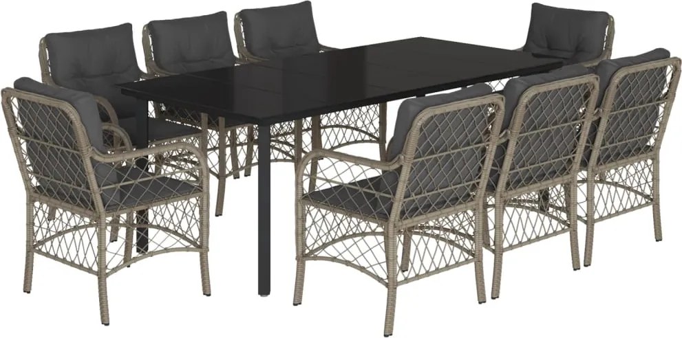 vidaXL Set mobilier grădină cu perne, 9 piese, gri deschis, poliratan