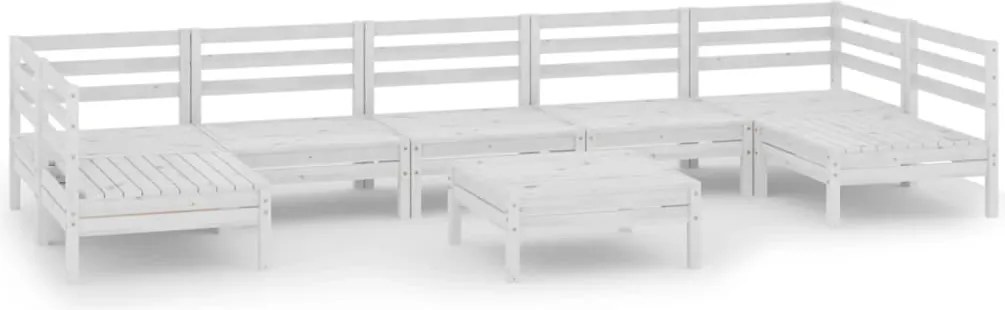 vidaXL Set mobilier relaxare grădină, 8 piese, alb, lemn masiv de pin