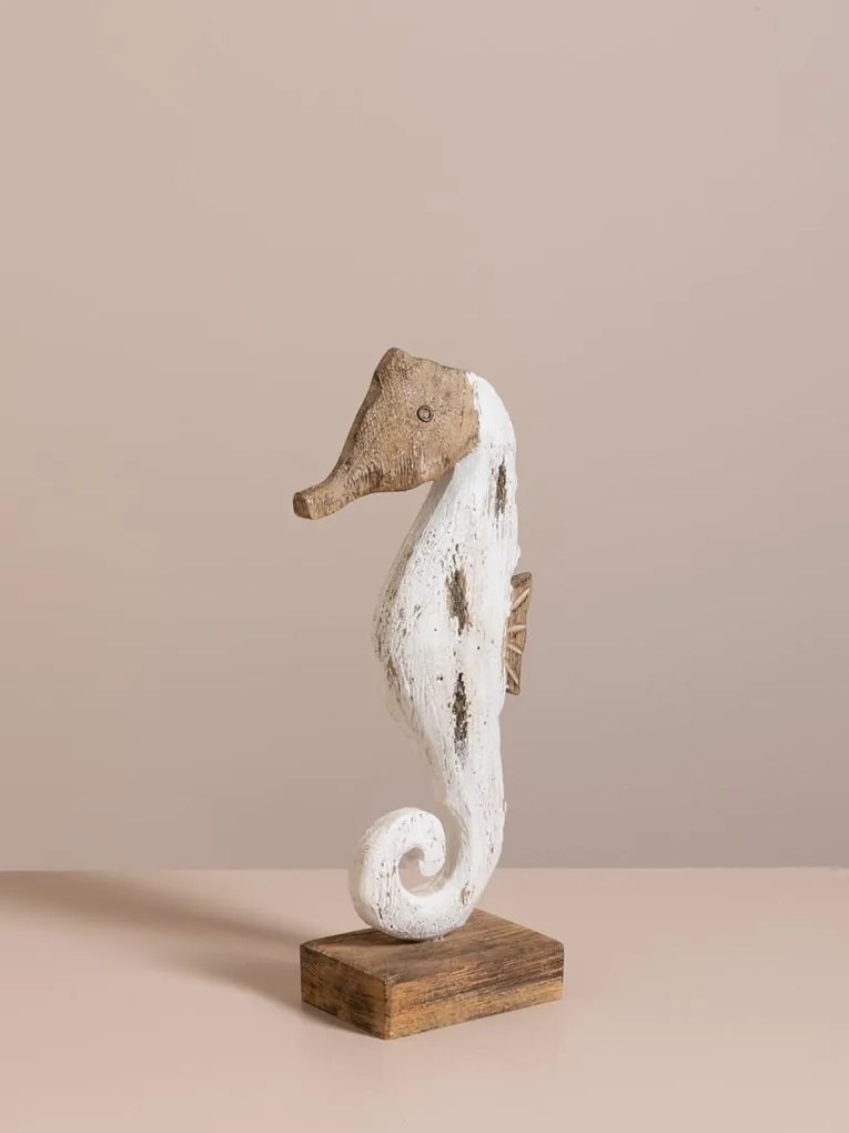 Decorațiune căluț de mare din lemn de paulownia, H33 cm