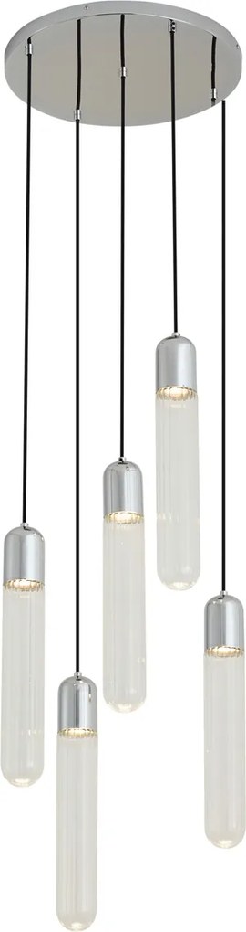 Lampă suspendată de designer cromată cu sticlă striată cu 5 lumini - Walcott