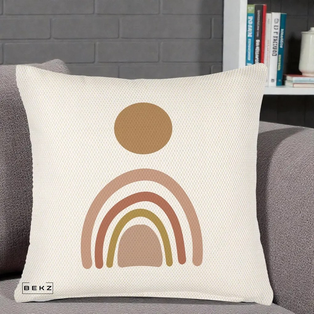 Perna Decorativa Boho Rainbow Sun, 40x40 cm, Crem Reliefat, Husa Detasabila, Perna Inclusa, BEKZ®