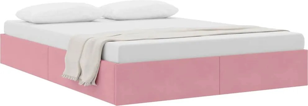 vidaXL Pat cu storage cu headboard Roz 140 x 190 cm Catifea