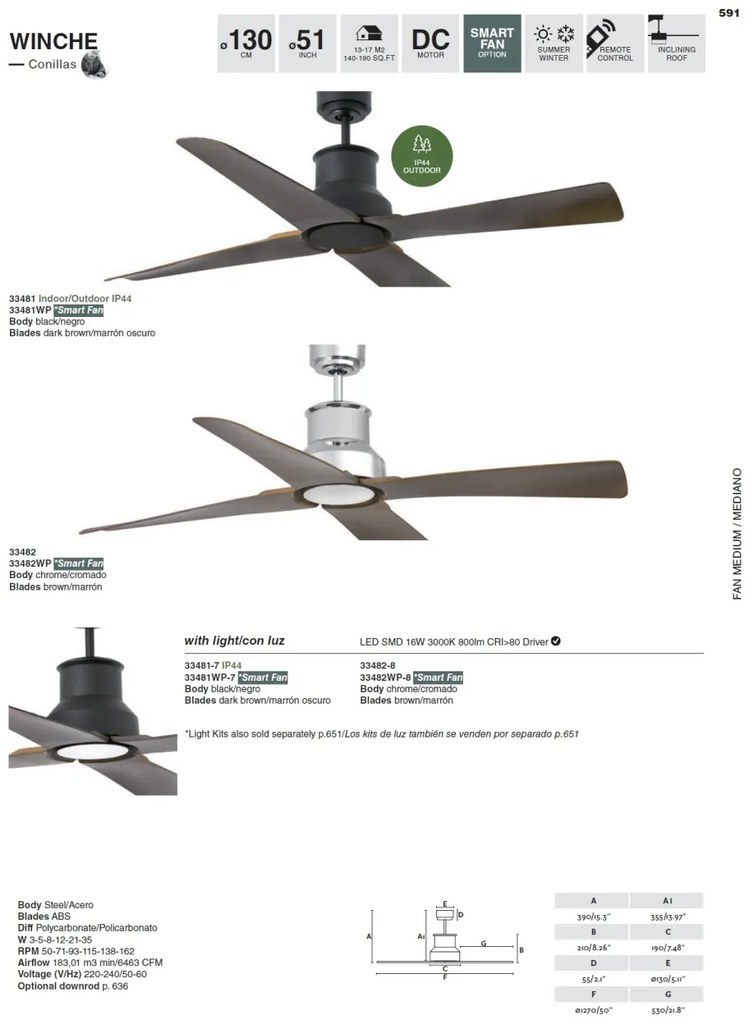 Lustra LED cu Ventilator si telecomanda design modern IP44 WINCHE crom/maro