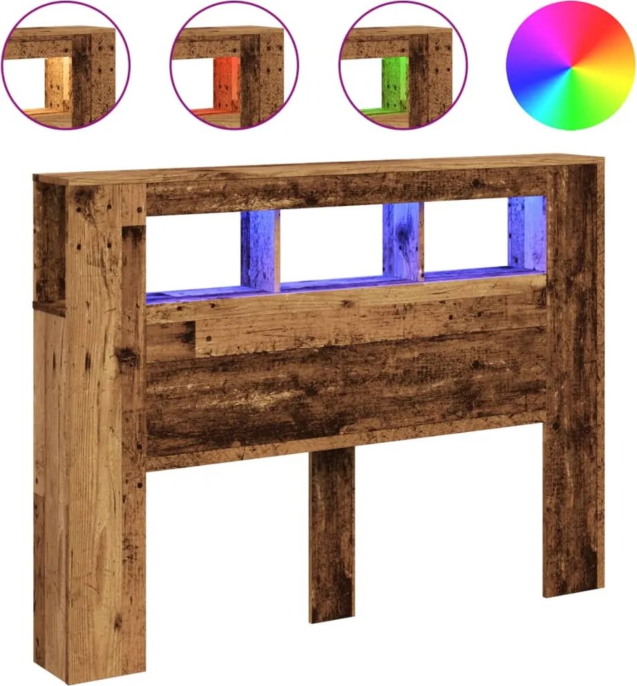 vidaXL Tăblie pat cu LED lemn vechi 140x18,5x103,5 cm lemn prelucrat